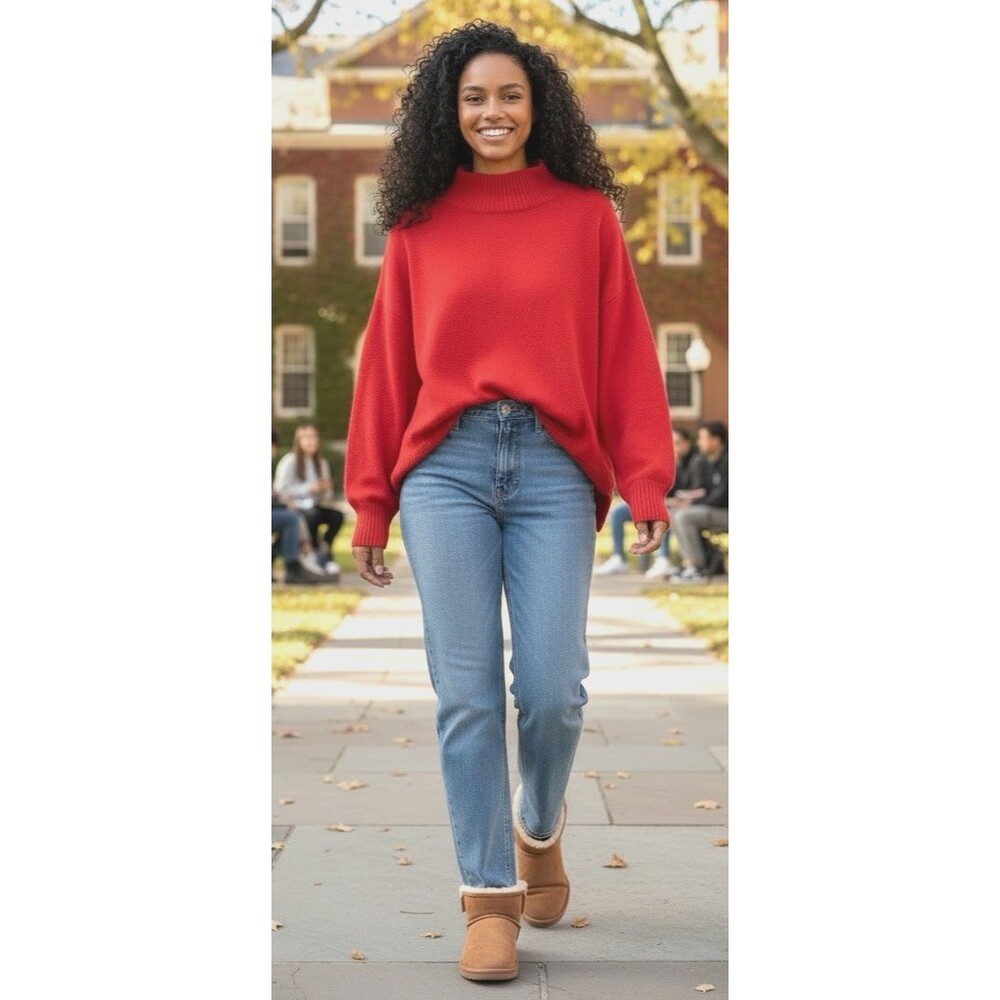 Maeve womens oversized cherry red raglan sleeve wide turtleneck sweater M